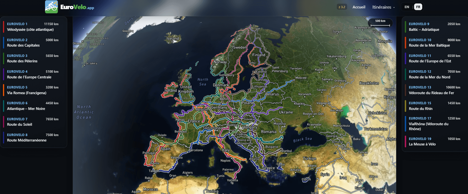 EuroVelo — capture d’écran desktop